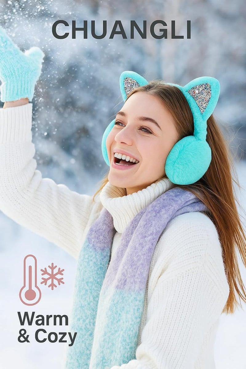 CHUANGLI Winter Warm Cat Ear Muffs for Women Girls Cute Catear Earmuff Ladies Headband Faux Fur Earmuffs Plush Ear Warmers - Image 4